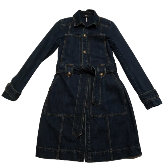 Free People Denim Button Front Pocket Mini Dress Size XS - Picture 4 of 9